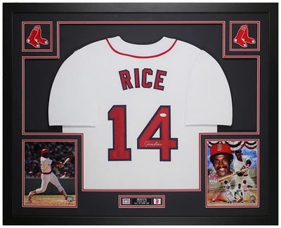 Camiseta deportiva blanca autografiada y enmarcada de Jim Rice de Boston automática certificada por la JSA Foto 1 de 4