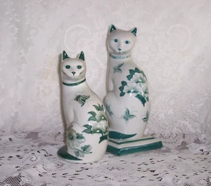 Estatuas de gato vintage, pintadas a mano Maitland-Smith Tailandia 11" y 9" - Imagen 1 de 6