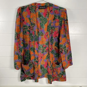 Vintage St Gillian Jacket Womens 10 Silk Leaf Print Long Open Front 90s - Picture 1 of 8