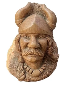 Roger Wermers Steinkopf Wikinger Skulptur Dekor Künstler signiert 4" hoch - Bild 1 von 9