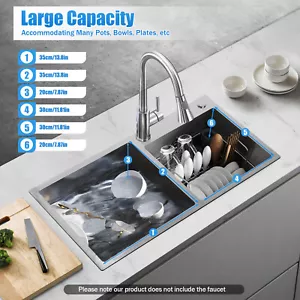 Kitchen Sink Double Sink Bowl Dual Mount Sink+Faucet stable Stainless Steel NEW - Picture 1 of 22