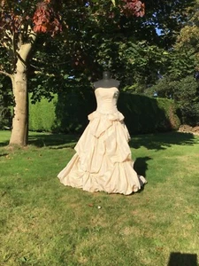 Elegant crushed Taffeta  wedding dress in Shell pink Roached Bodice  the skirt - Picture 1 of 17