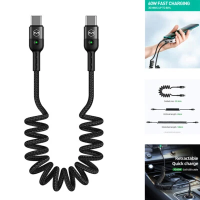 Nylon Spiral 60W USB-C Cable Fast Charger for Samsung S25 S24 S23 S22 S21 Ultra - image 1 of 4
