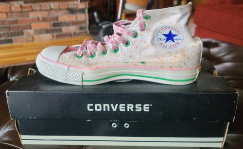 Scarpe Converse Chuck Taylor taglia 7 bianche rosa e verdi