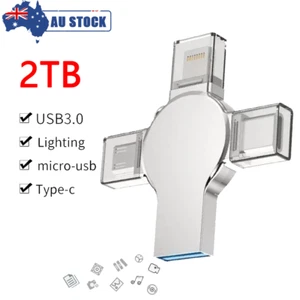 2TB USB3.0 Flash Drive 4-IN-1 Memory Stick Phone Stick Type-C Android PC iPhone - Picture 1 of 7