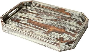 Torched Wood Serving Breakfast Tray w/ Handles & Angled Edges, Decorative Tray - Picture 1 of 5