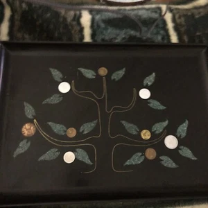 Couroc of Monterey, Money Tree Tray, Inlaid with Foreign 1960s Coins, 15.25x10.5 - Picture 1 of 11