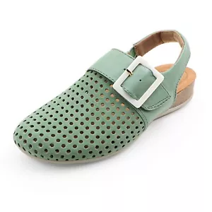Women's Genuine Leather Perforated Slingback Buckle Comfort Clogs Cork Footbed - Picture 1 of 28