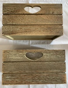 2 X Small Oak Effect Heart Cut-out Crate Boxes Perfect For Filling With Gifts  - Picture 1 of 4