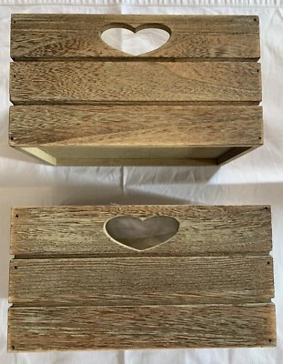 2 X Small Oak Effect Heart Cut-out Crate Boxes Perfect For Filling With Gifts  - Image 1 of 4