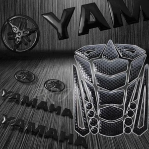 24PCs Perforated Black Fuel Tank Pad+6" 3D for Yamaha Logo+Letter Emblem Sticker - Picture 1 of 6