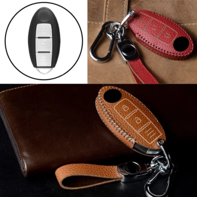 Funda de cuero genuino para llavero de coche para Nissan Qashqai March 370Z Juke Pulsar Foto 1 de 4