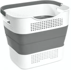 Foldable Laundry Basket Collapsible Hamper with Handles, Grey - Picture 1 of 12