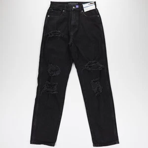 Arizona Jean Co Women's Highest Rise Distressed Curvy Mom Denim Jeans Black 7 - Picture 1 of 9
