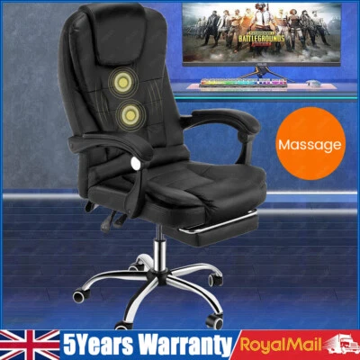 OYAJIA Massage Office Chair Gaming Computer Desk Swivel Recliner Chair Leather Footrest