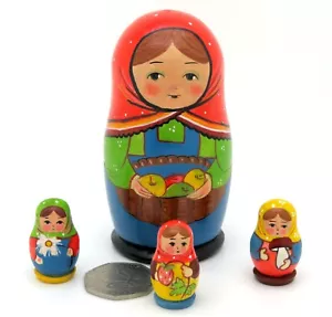 Russian nesting dolls KOROBEINIKI 4 SMALL MATT Matryoshka Girls Ryabova signed - Picture 1 of 7