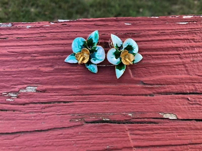 14 Karat Gold Plated Green Flower Earrings for Women - Elegant Stud Jewelry Gift - Image 1 of 4