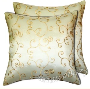 2 Thai Silk Decor Throw Pillow Cushion Cover Cases Sofa Floral Ivory 16x16 - Picture 1 of 2