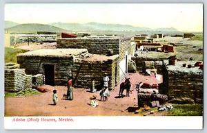 Postcard Adobe Mud Houses Mexico Children Playing Donkey Dog Near House - Picture 1 of 3