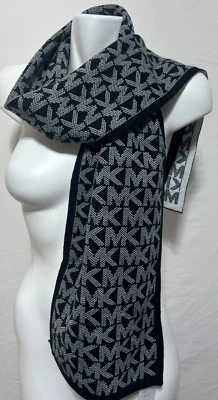 Michael Kors Women Scarf MK Logo Black White Grey New NWT Christmas Gift I - Image 1 of 3