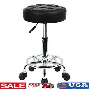 Adjustable Rolling Stool PU Leather Swivel Chair Drafting Shop Salon W/ Wheels - Picture 1 of 7