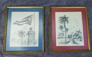(2) Framed Carribbean Island Art Pieces Signed (Pre-Owned) 13"L by 11"W - Picture 1 of 6