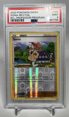 2020 Pokemon SWSH Sonia Reverse Foil Professor Program #167 PSA 9 - Image 1 of 2