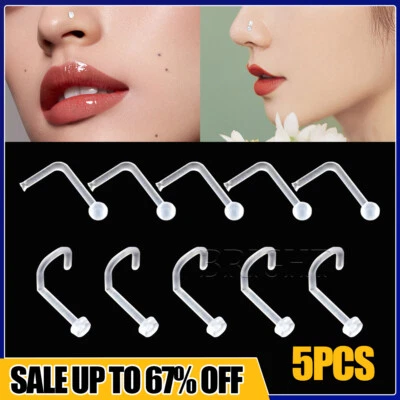 5X Invisible Nose Ring Clear Nose Stud Hoop Transparent Plastic Nose Jewellery - Image 1 of 4