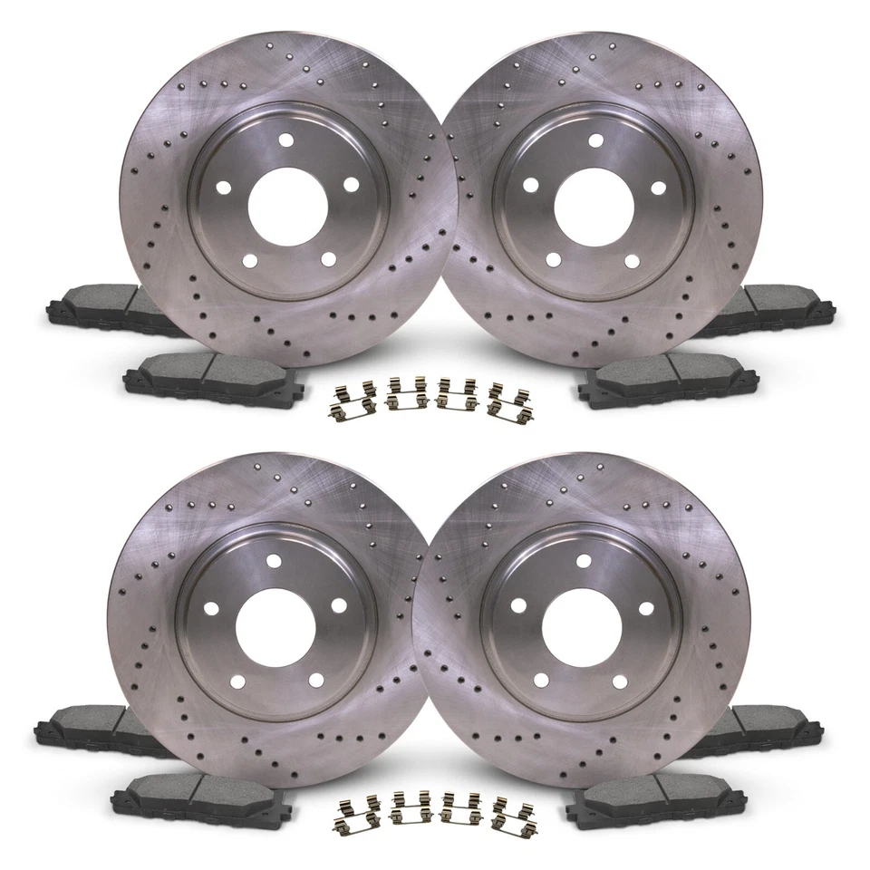 Front & Rear Drilled Brake Rotors + Pads for 2017-2020 Ford Fusion Lincoln MKZ - Image 1 of 4