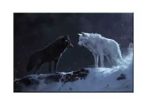 Wölfe Kunstdrucke, Wölfe Gemälde auf Leinwand gedruckt, Vollmond Nacht Wanddeko - Bild 1 von 10