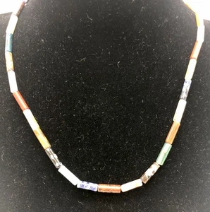 Natural Stone/Crystal Tube 32-Bead Necklace, 20+ Types, 925 Silver Clasp, 24" - Picture 1 of 14
