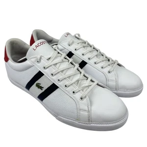 Lacoste Shoes Mens Size 12 White Red Navy Leather Court Classic Striped Sneaker - Picture 1 of 15