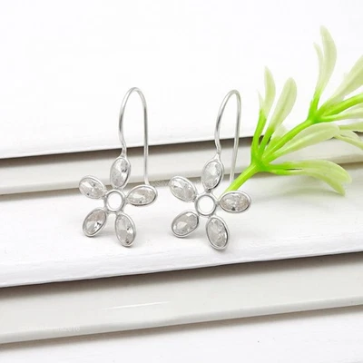 Zircone Cubico Pietra Fatto a Mano Pendenti Orecchini Boho Massiccio Argento - Immagine 1 di 4