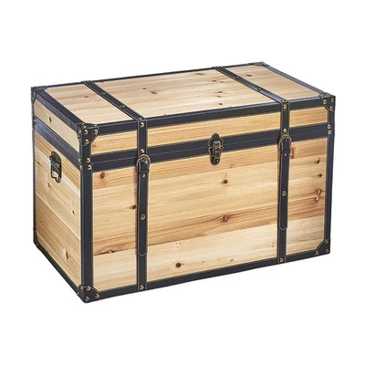 Truhe Holztruhe Schatztruhe Sitztruhe FLORENCE Vintage Metall - Lederschließen - Bild 1 von 4