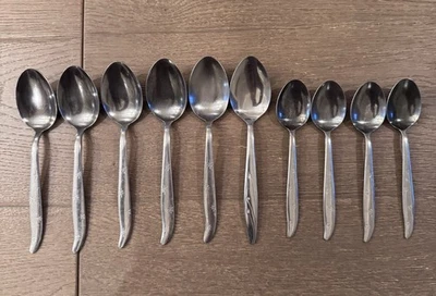Lot of 10 Dorzel Hull FIRST STAR Stainless Teaspoons 7" & 6”Atomic Starbust - Image 1 of 4