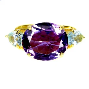 925 Sterling Silver Ring Oval Amethyst 12x10mm Blue Topaz Gemstone Jewelry 6.5 - Picture 1 of 14