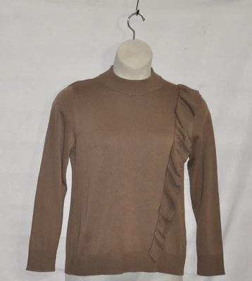 Joan Rivers Cascading Ruffle Mock Neck Sweater Size S Taupe - Image 1 of 2