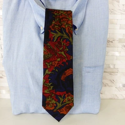 Corbata para el Cuello Hombres Tropical Floral Audaz Seda Boho Brillante Azul Occidental Rojo PELIGRO Japón Foto 1 de 4