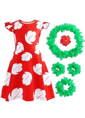 Hawaiian Little Girls Costume Dress w/Luau Flower Leis Accessories Sz. 4-5 /110 - Image 1 of 4