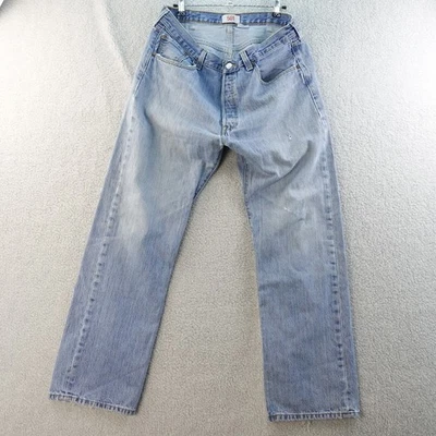 Levis 501 Light Wash Denim Jeans Mens W38 L32 Distressed Classic Fit Y2K Baggy - Image 1 of 4