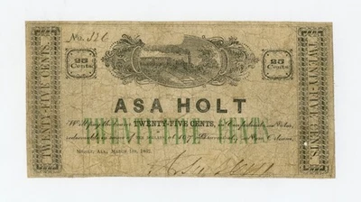 1862 25c Asa Holt - Mobile, ALABAMA Merchant Scrip CIVIL WAR Era w/ TRAIN - Image 1 of 2