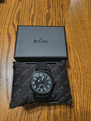 BULOVA Rare Black 98A102 Commemorative Military Hack/ Sub Luminous Dial Watch - Image 1 of 4