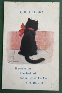 Louis Wain Black Cat “Good Luck!”Antique Postcard, Valentines’s Series #182 - Picture 1 of 2