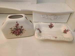 VINTAGE Athena "Rose Rhapsody" Soap Dish And Toothbrush Holder - Picture 1 of 4