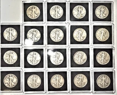 Walking Liberty Half Dollar 19-Coin Set - 1917 to 1945 - Uncertified - Image 1 of 2