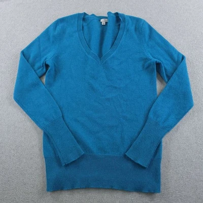 Suéter halógeno para mujer pequeño azul cachemir cuello en V manga larga pulóver jersey Foto 1 de 4