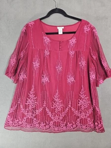 Sundance Women's Embroidered Layered Shirt Cora Cupro Tunic Fuchsia Size XL - Picture 1 of 8