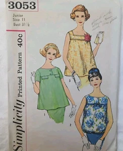Simplicity 3053 Maternity Tops Jr Sz 11 B 31.5" Uncut Sew Pattern Vtg 1959 - Picture 1 of 4