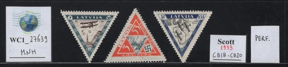 WC1_27639. LETONIA. Colorido aire 1933 semipostal perf. set. Sc. CB18-CB20. MNH Foto 1 de 1