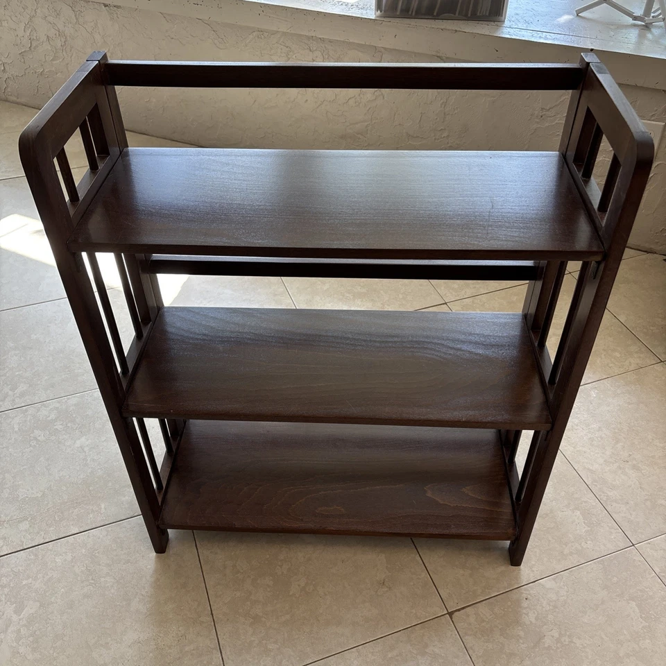 Estuche para libros estándar de 3 estantes de madera maciza de nogal tallado a mano MCM de colección años 50 28" L 34" H Foto 1 de 4